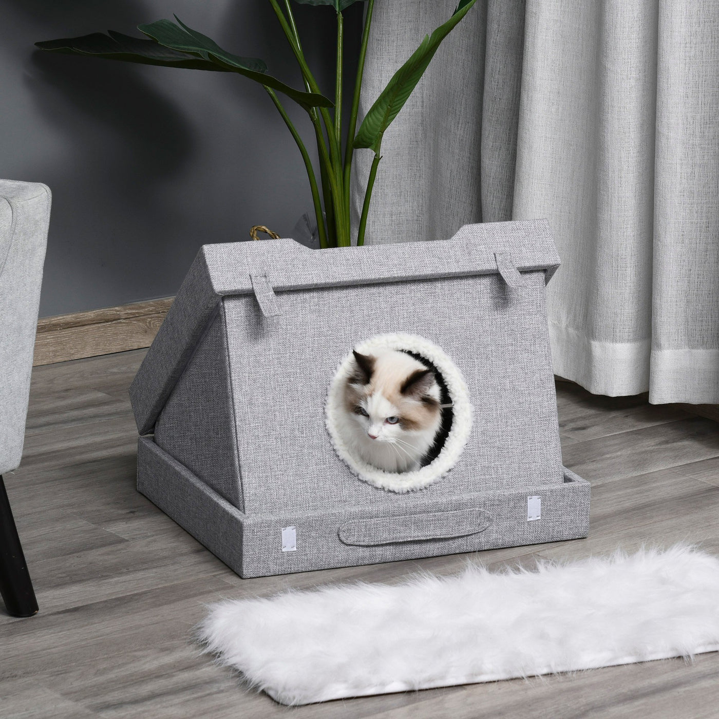 PawHut Wooden Cat House ~ Foldable Kitten Cave 2 In 1 Design